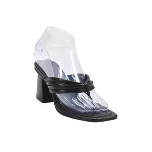 Bernando Womens Leather Miami Square Toe Mid-Heel Thong Sandals Black Size 6